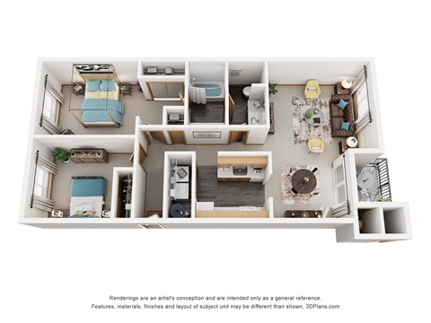 Floor plan for 2 beds, 1 bath, 1010 sqft